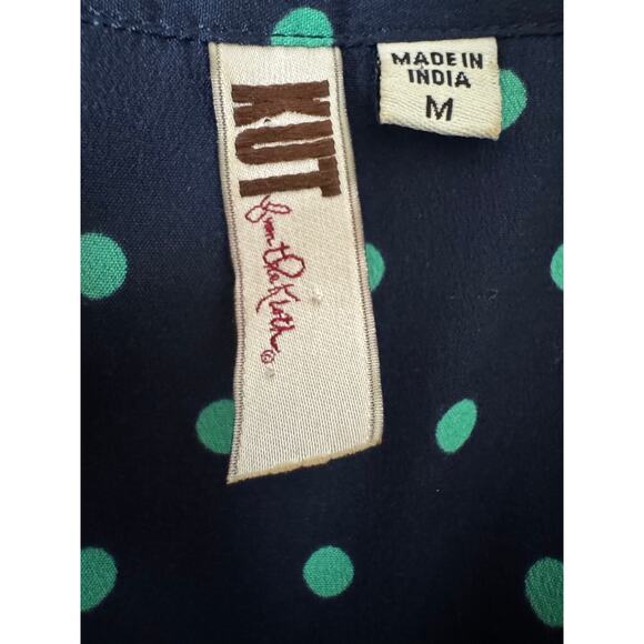 Kut from the Kloth Navy Green Polka Dot Button Up Top Size Medium - Picture 4 of 5